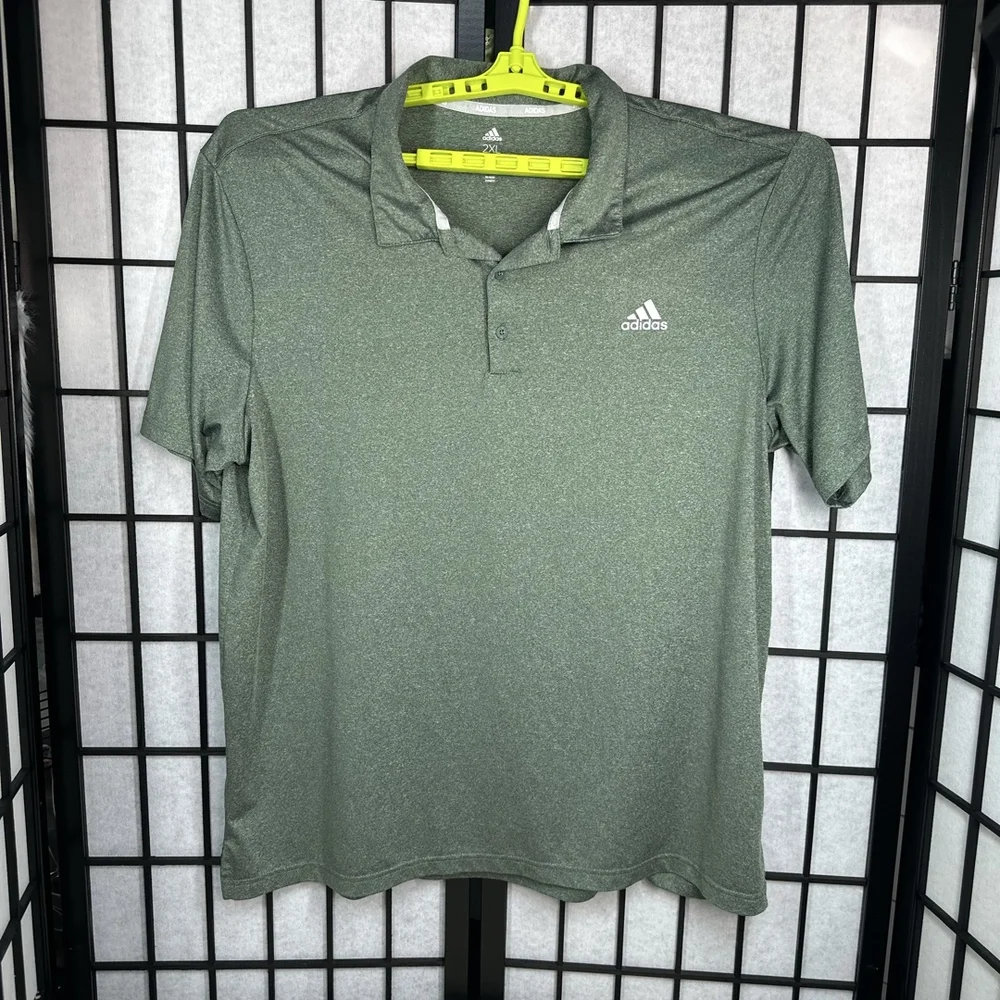 Adidas Polo Mens Size 2XL Heather Green Golf Performance Moisture Wicking - Picture 8 of 9